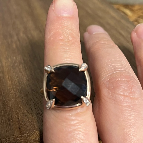 14k solid rose gold, Smokey Quartz and White Sapphire Cocktail Ring - Size 7 - Picture 3 of 8